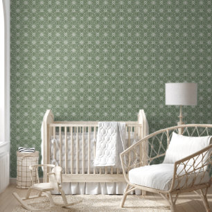 Papier Peint Motif de cercles géométriques verts Sage moderne