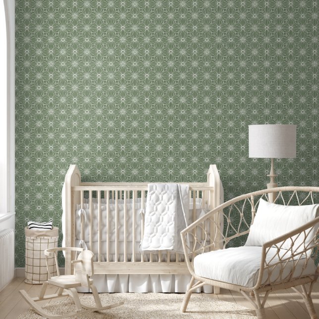 Papier Peint Motif de cercles géométriques verts Sage moderne (Enfants)