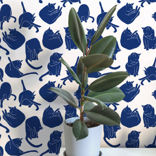 Papier Peint Motif de chat bleu et blanc