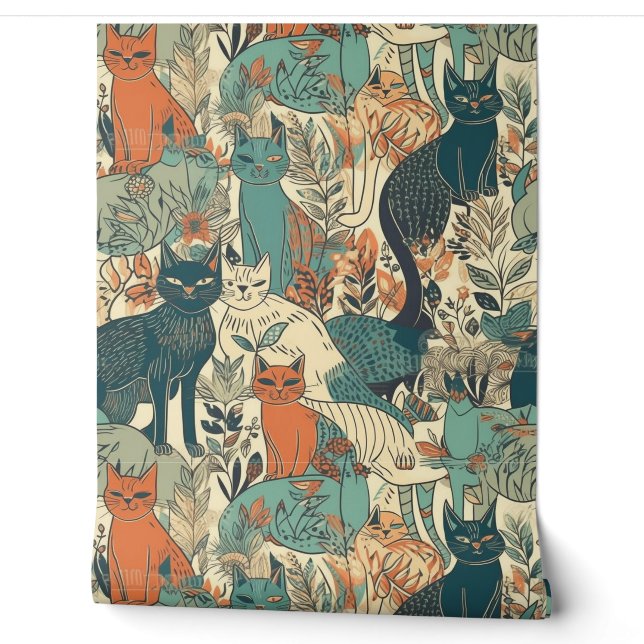 Papier Peint Motif de chats Artsy (Déroulement)