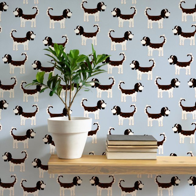 Papier Peint Motif de chien espagnol (Cute Cavalier King Charles Spaniel dog peel and stick wallpaper)