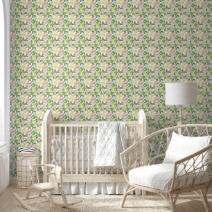 Papier Peint Motif de citrons floraux roses