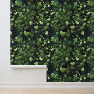 Papier Peint Motif de coeur vert foncé