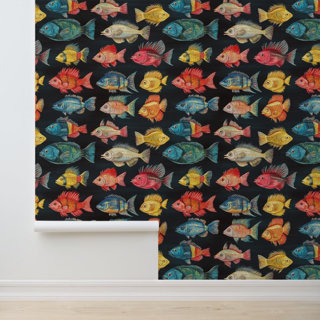 Papier Peint Motif de dessin d'espèces de poissons aquatiques (Application)