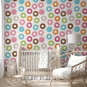 Papier Peint Motif de Donuts Colorés Rétro pour une Fête Amusan