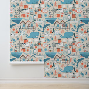 Papier Peint Motif de doodle mignon de la mer du Nord