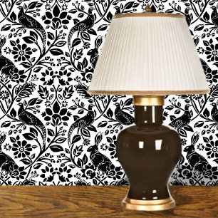 Papier Peint Motif de faisan et lièvre, noir sur blanc