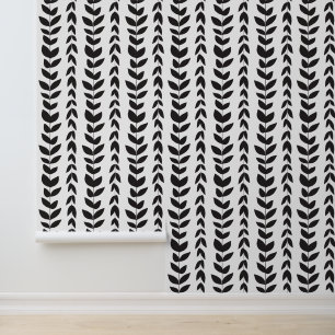 Papier Peint Motif de feuillage Abstrait noir et blanc moderne