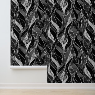 Papier Peint Motif de feuille de bois noire en gras