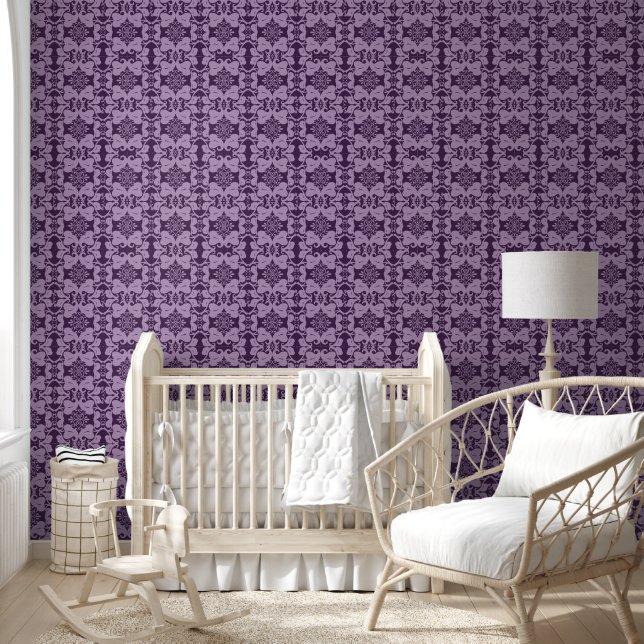 Papier Peint Motif de feuille de défilement orange violet (Enfants)
