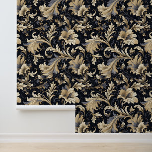 Papier Peint Motif de feuilles dorées