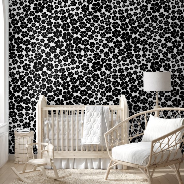 Papier Peint Motif de fleurs - noir et blanc (Enfants)