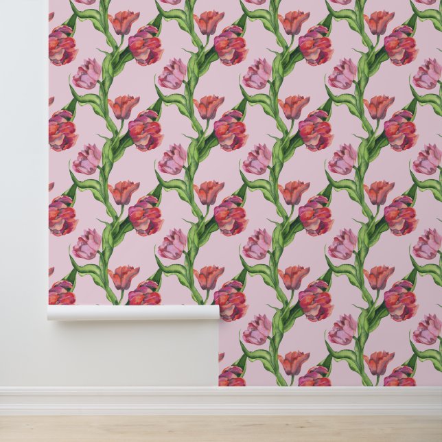 Papier Peint Motif de fleurs rouge aquarelle (Application)