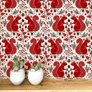 Papier Peint Motif de forêt boisée de l'écureuil
