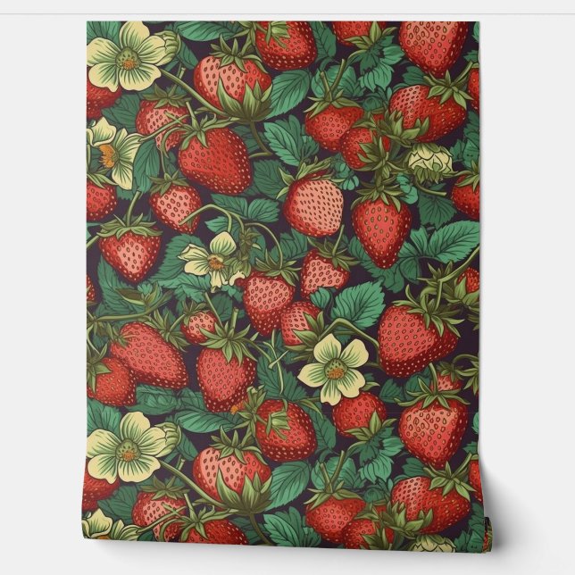 Papier Peint Motif de fraises (Déroulement)