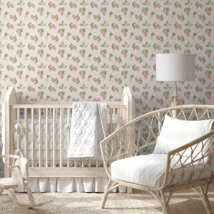 Papier Peint Motif de fraises vert et rose rétro