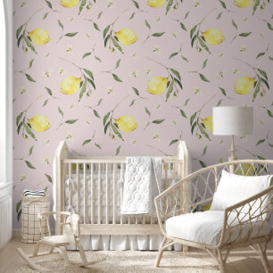 Papier Peint Motif de fruits de citron rose doux