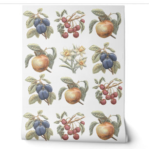 Papier Peint Motif de fruits et de fleurs de cuisine