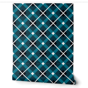 Papier Peint Motif de grille géométrique turquoise et Marine