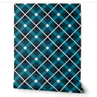 Papier Peint Motif de grille géométrique turquoise et Marine