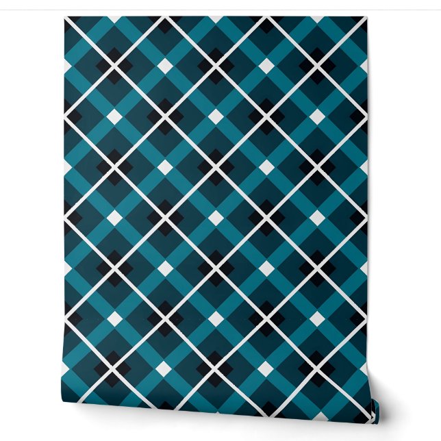 Papier Peint Motif de grille géométrique turquoise et Marine (Déroulement)