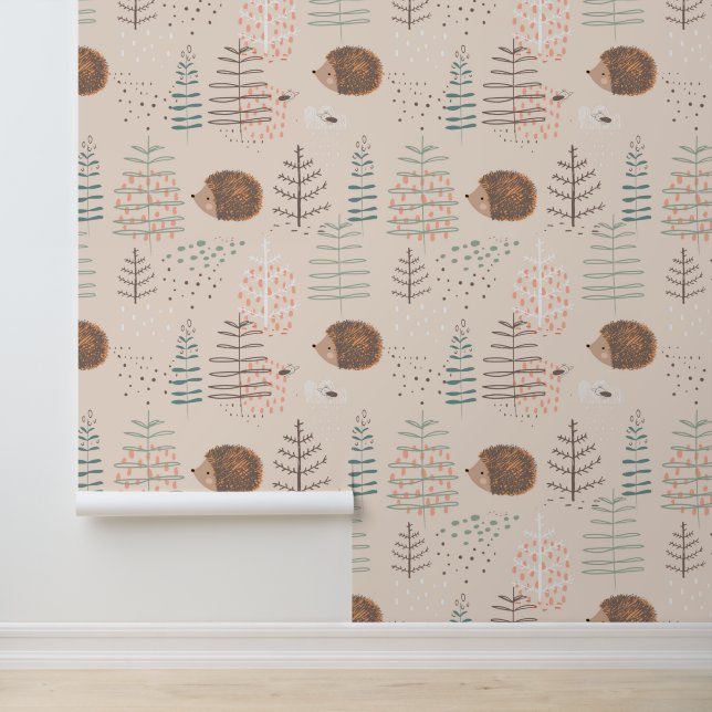 Papier Peint Motif de hérisson de bois mignon (Application)