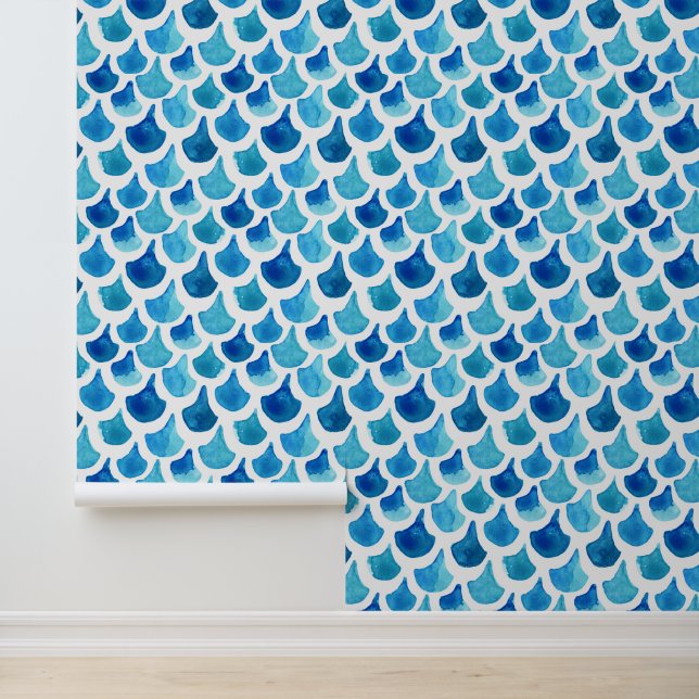 Papier Peint Motif de l'échelle d'aquarelle bleue (Application)