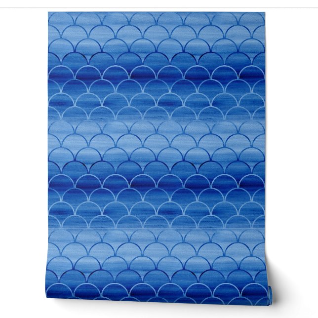 Papier Peint Motif de l'échelle d'aquarelle bleue (Déroulement)