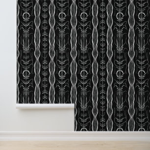 Papier Peint Motif de ligne botanique noir et blanc