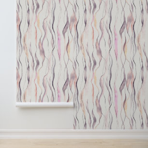Papier Peint Motif de lignes ondulées verticales abstraites aqu