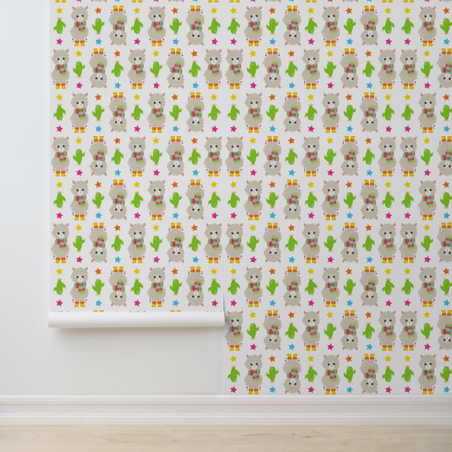 Papier Peint Motif De Llamas, Cute Llamas, Alpacas, Cactus (Application)