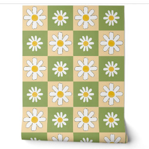 Papier Peint Motif de marguerite en damier