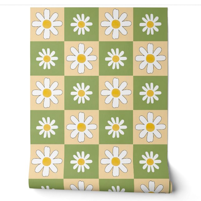 Papier Peint Motif de marguerite en damier (Déroulement)