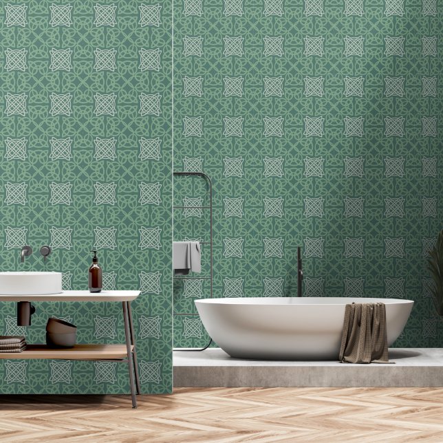 Papier Peint Motif de noeud céleste vert (Salle de bain)