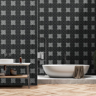 Papier Peint Motif de noeud celtique noir et blanc