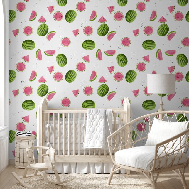 Papier Peint Motif de pastèque rose et vert d'été (Enfants)