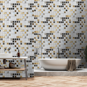 Papier Peint Motif de petites tuiles Gold Silver