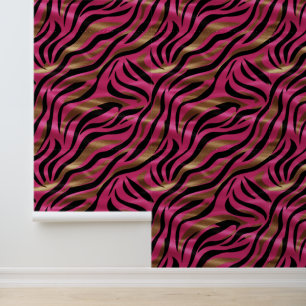 Papier Peint Motif de Poster de animal Black Pink Gold Zebra