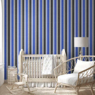 Papier Peint Motif de rayures blanches noires bleues