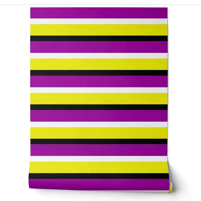 Papier Peint Motif de rayures violet jaune (Déroulement)
