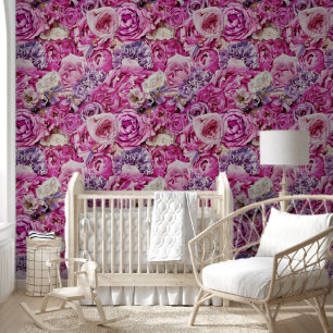 Papier Peint Motif de Rose de Lavande rose blanc