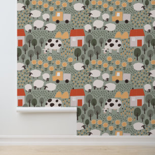 Papier Peint Motif de scène de ferme mignonne