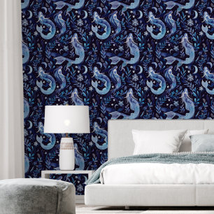 Papier Peint Motif de sirène bleu Imaginaire amovible