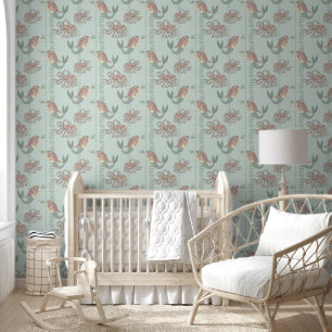 Papier Peint Motif de sirène rose et vert amovible