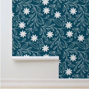Papier Peint Motif de suivi feuille de fleurs Turquoise