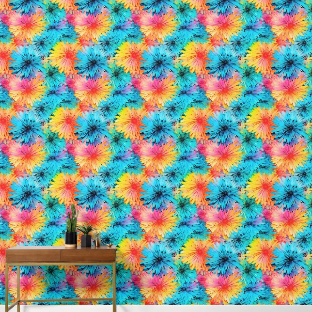 Papier Peint Motif de teinture floral occupé no1 (Couloir)