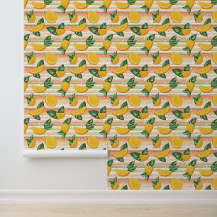 Papier Peint Motif de tranche orange avec Feuilles verts sur Pa