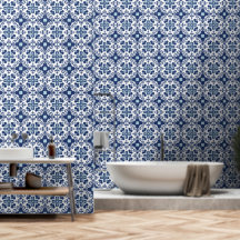Motif de tuiles florales bleu et blanc méditerrané