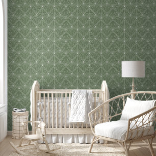 Papier Peint Motif de ventilateur géométrique vert Sage