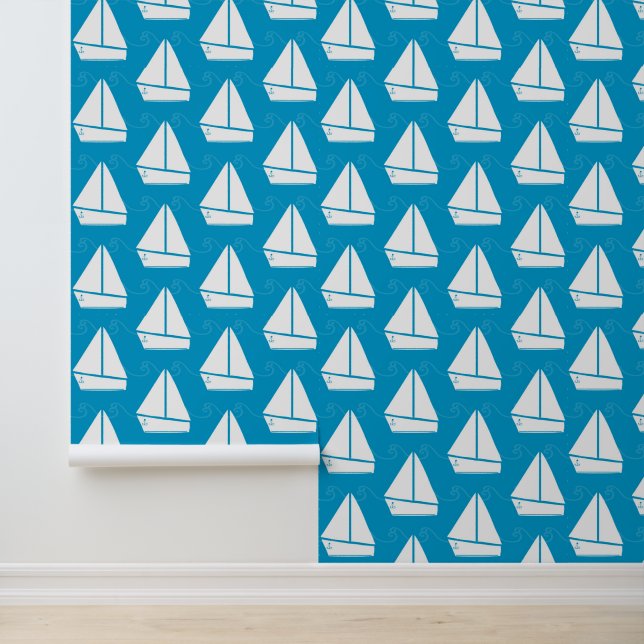 Papier Peint Motif de voilier bleu clair (Application)